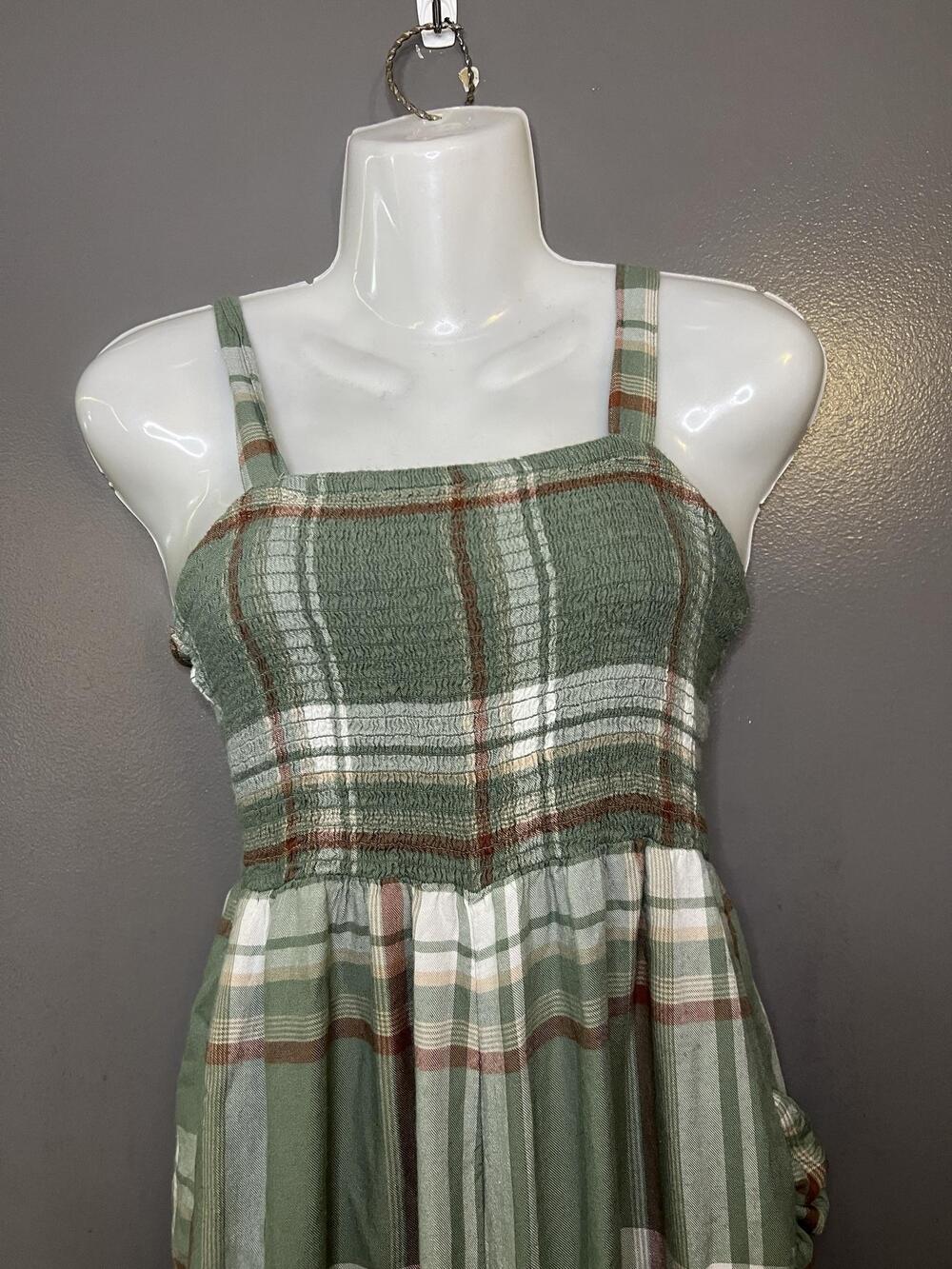 American Eagle Outfitters Jumpsuit Womens Small Green Plaid Smocked Pockets
